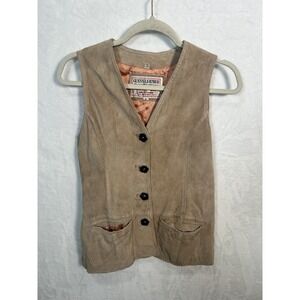 Guess 80S‎ 90S Women's Georges Marciano Brown Leather Suede Flower Button Vest M